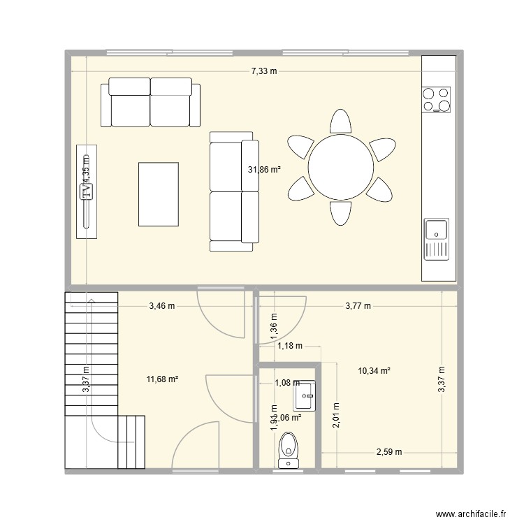 DENDAL RDC. Plan de 4 pièces et 56 m2