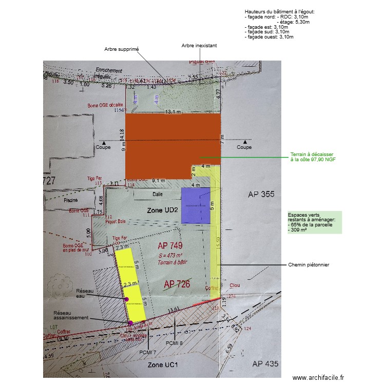 plan de masse 3. Plan de 1 pièce et 99 m2