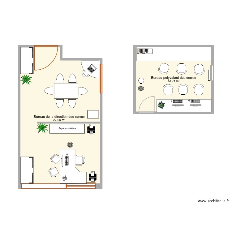 bureau des serres. Plan de 2 pièces et 41 m2