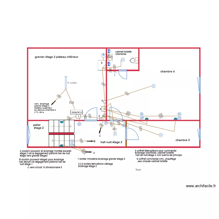implantation étage 2 eclairage. Plan de implantation étage 2 eclairage. Plan de