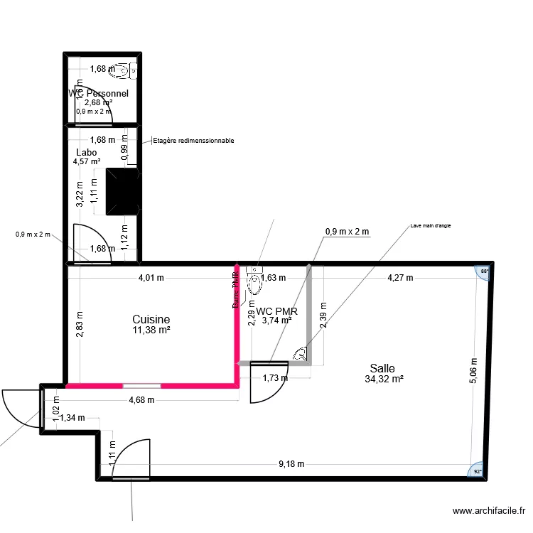 Plan Apres Travaux LABAGUETTA 1.4. Plan de 6 pièces et 57 m²