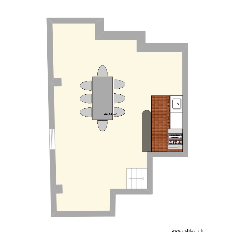 terrasse. Plan de 1 pièce et 44 m2