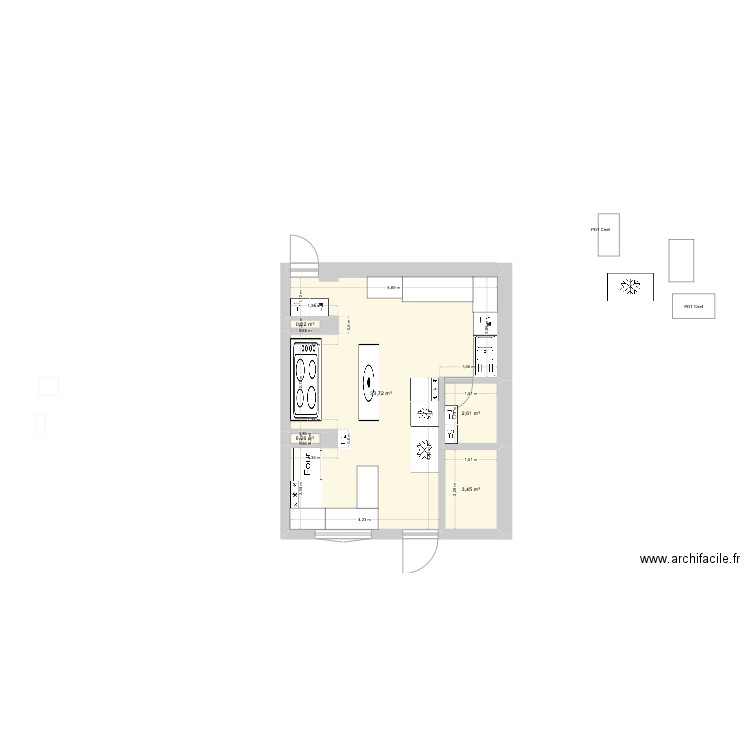 Cuisine v5. Plan de 5 pièces et 40 m2