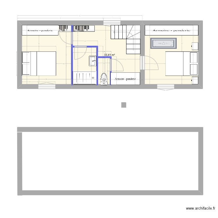 Maison étage. Plan de 1 pièce et 33 m2