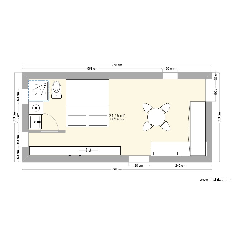 AMENAGEMENT CHAMBRE 2. Plan de 1 pièce et 21 m2