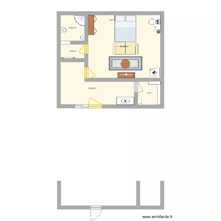 OKACHA 1. Plan de 5 pièces et 46 m²