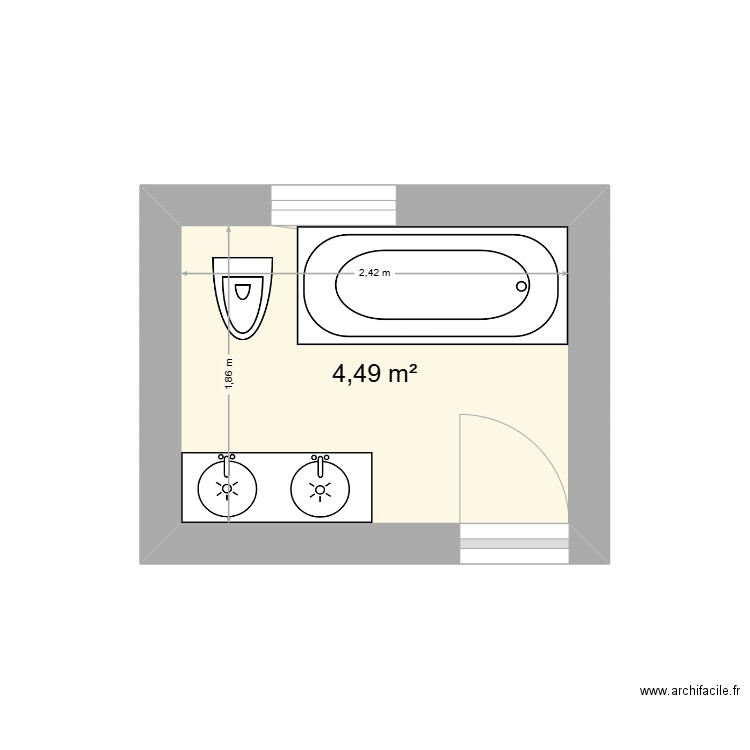 sdb. Plan de 1 pièce et 4 m2