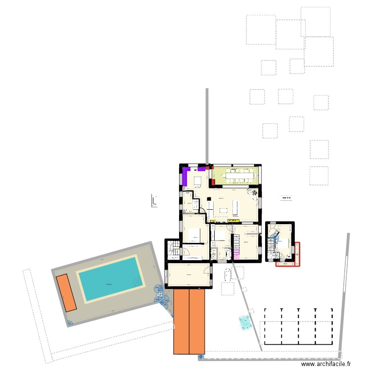 chambre dans cuisine. Plan de 16 pièces et 277 m2