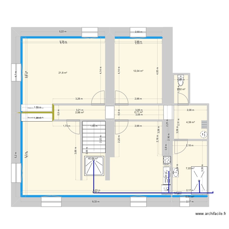 pierrot 1° étage projet. Plan de 10 pièces et 93 m2