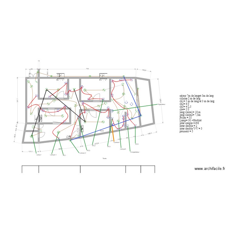 chiconi. Plan de 8 pièces et 34 m2
