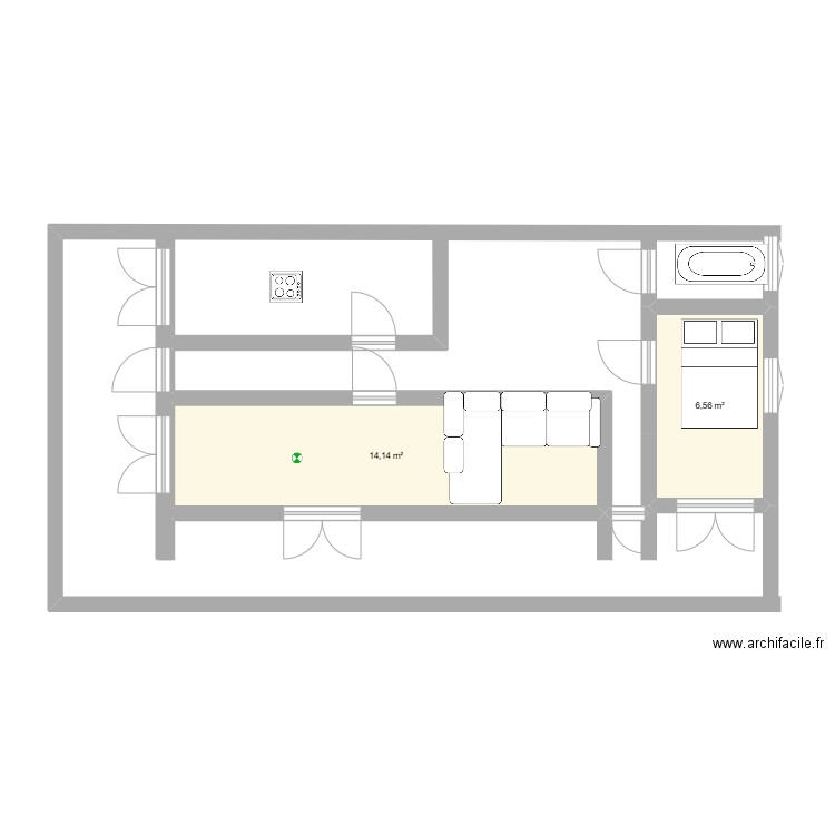 bouhalloufa. Plan de 2 pièces et 21 m2
