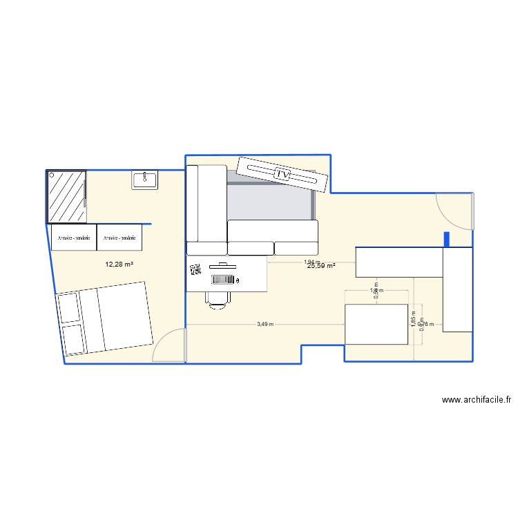 haubourdin. Plan de 2 pièces et 38 m2