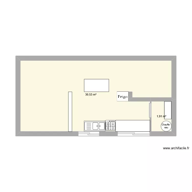 Cuisine. Plan de 2 Pièces et 32 m² Cuisine. Plan de 2 Pièces et 32 m²