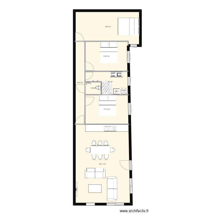 appartement 1. Plan de 7 pièces et 89 m2