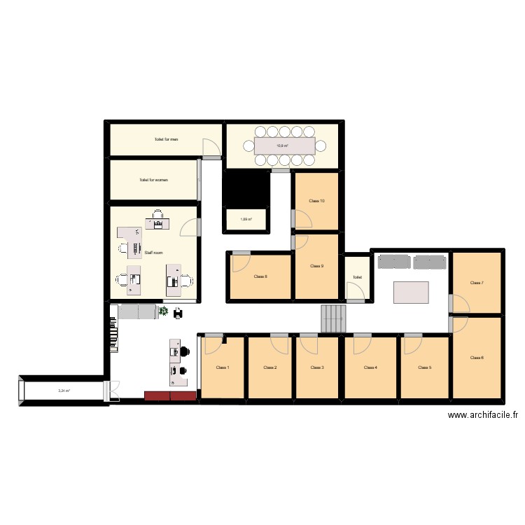 Olé thesis. Plan de 19 pièces et 172 m2