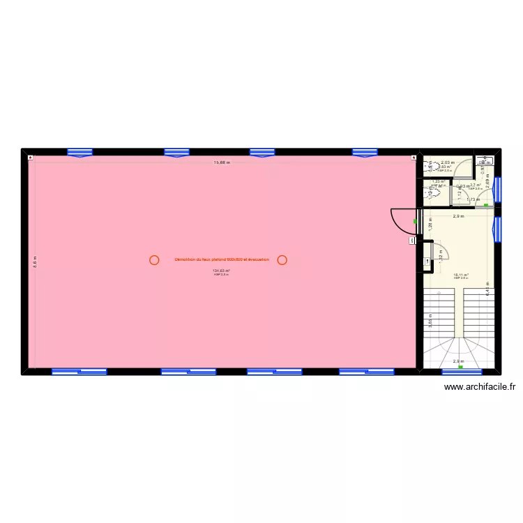 MJ music studio - d&eacute;molition r+1. Plan de 6  et 159 m²