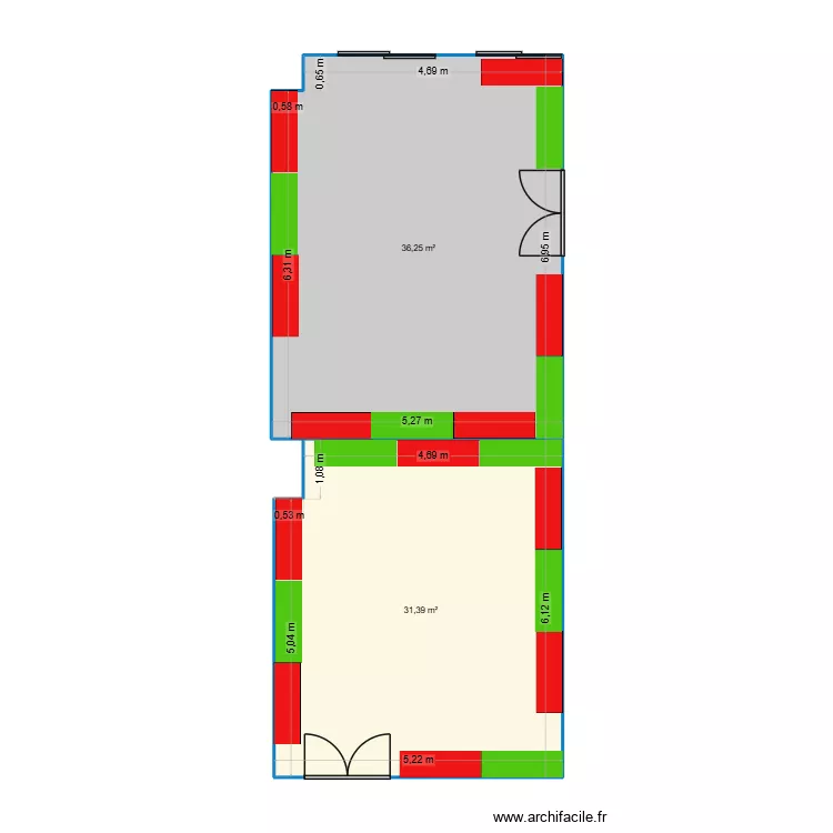 Entrepot. Plan de 2  et 68 m²