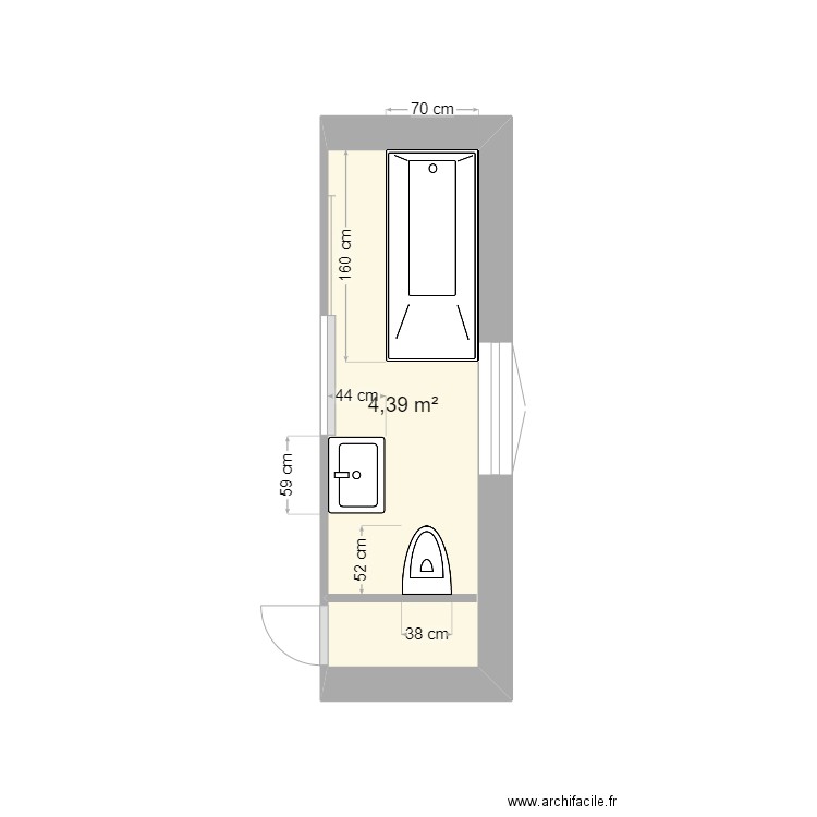 sdb combles. Plan de 1 pièce et 4 m2