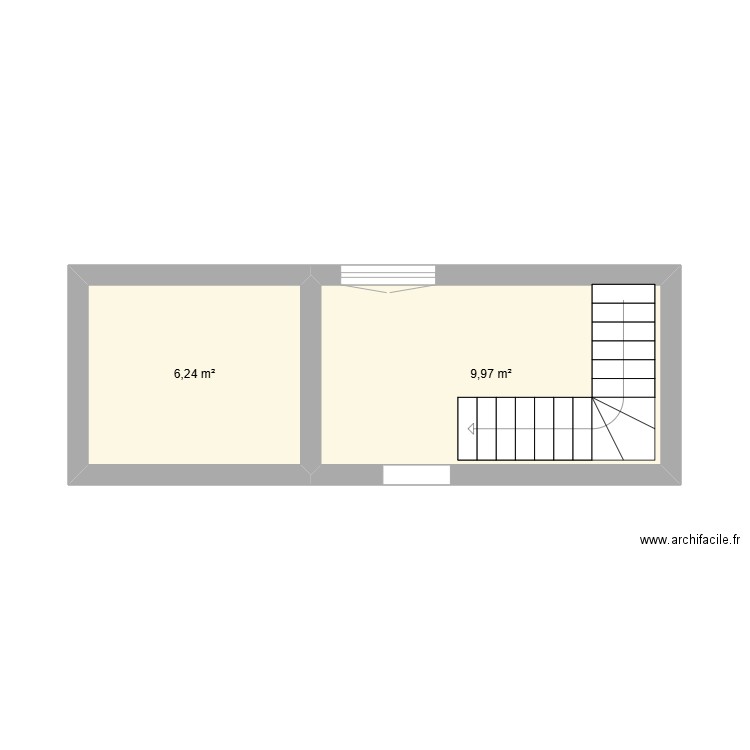 palier etage. Plan de 2 pièces et 16 m2
