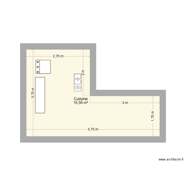 seph. Plan de 1 pièce et 16 m2