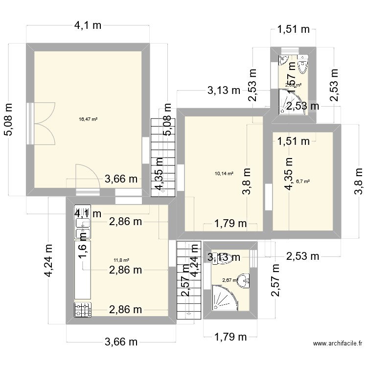 Dortoir. Plan de 6 pièces et 50 m2