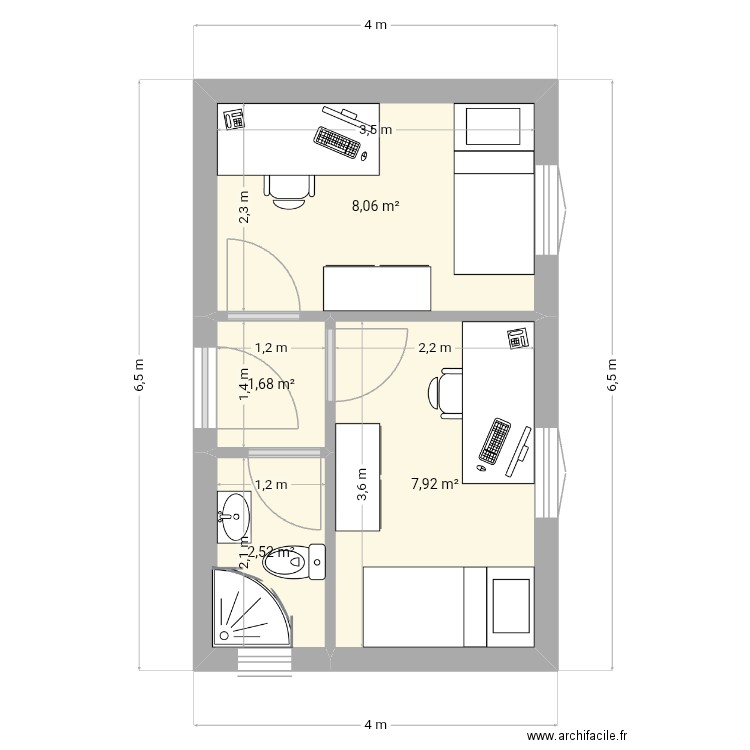 Plan studio Rym. Plan de 4 pièces et 20 m2