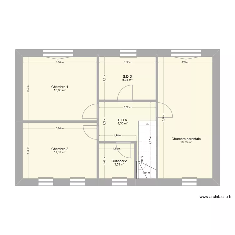 1e étage Maison 1. Plan de 6 et 63 m² 1e étage Maison 1. Plan de 6 et 63 m²