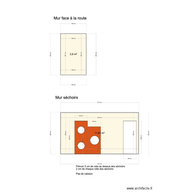 Séchoirs SAUCATS. Plan de 2 pièces et 16 m2