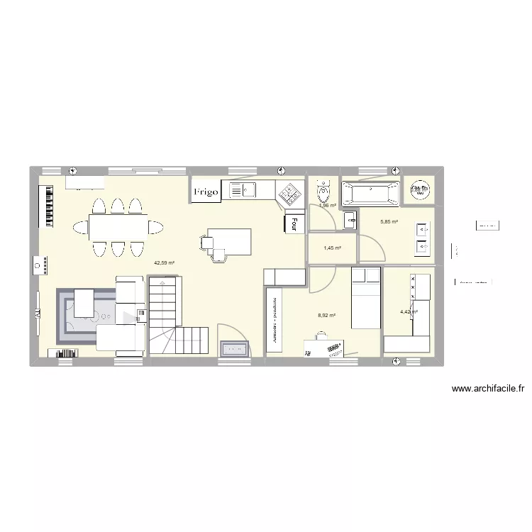 plan maison 2 RDC. Plan de 7 pièces et 66 m²