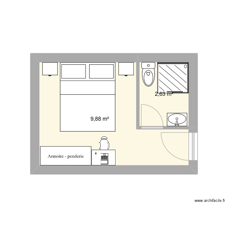chambre 8. Plan de 2 pièces et 13 m2