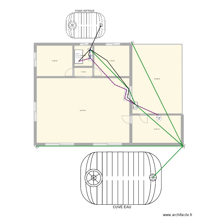 Nouveau plan Julien Plomberie. Plan de 6 pièces et 146 m2