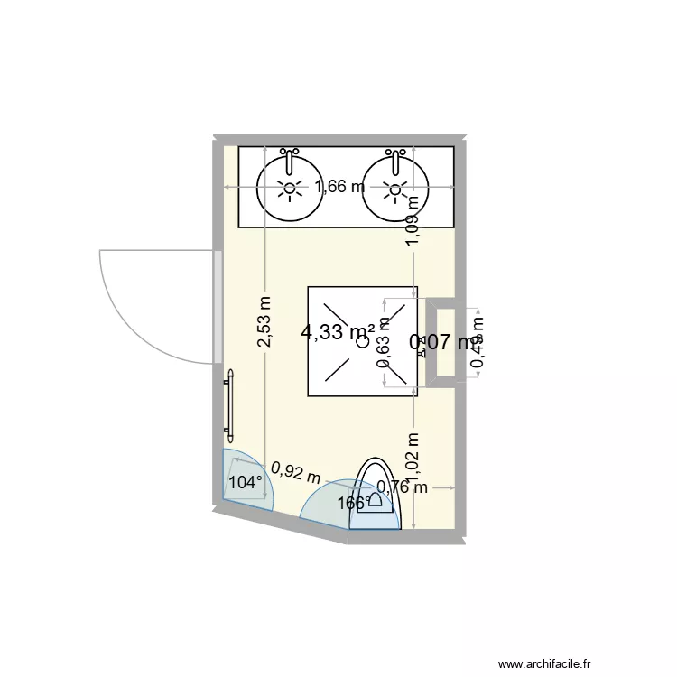 SDB CH double. Plan de 2  et 4 m²