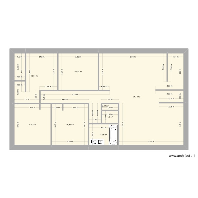 PAO. Plan de 8 pièces et 104 m2