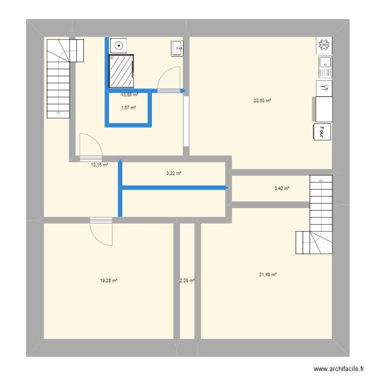 Apt 1 étage Hugues AP. Plan de 9 pièces et 102 m2