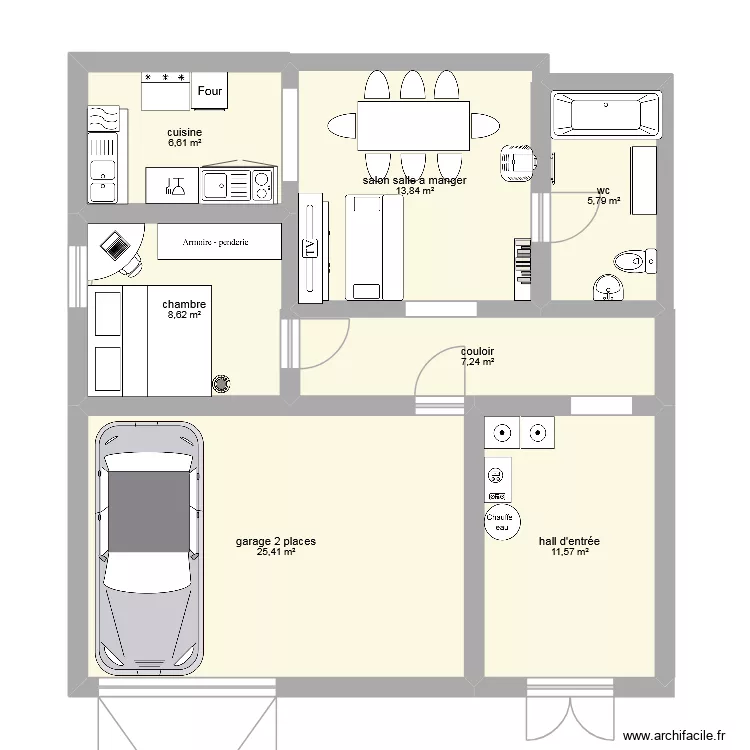 maison 79,08 m&egrave;tres carr&eacute;s pour 1 couple. Plan de 7  et 79 m²