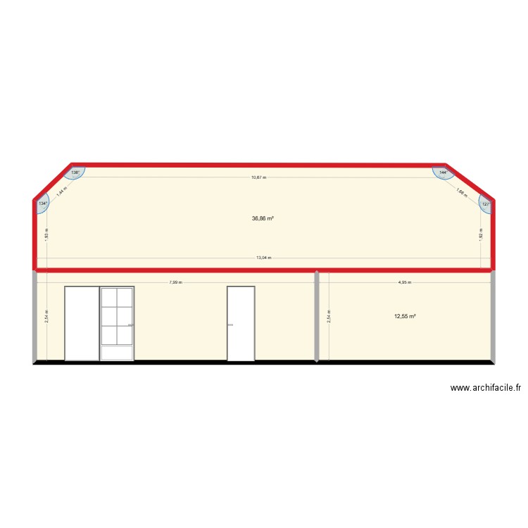 Façade nord. Plan de 3 pièces et 70 m2