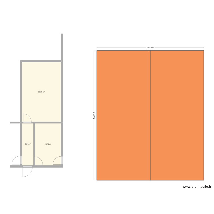 Bureau RH 2. Plan de 3 pièces et 38 m2