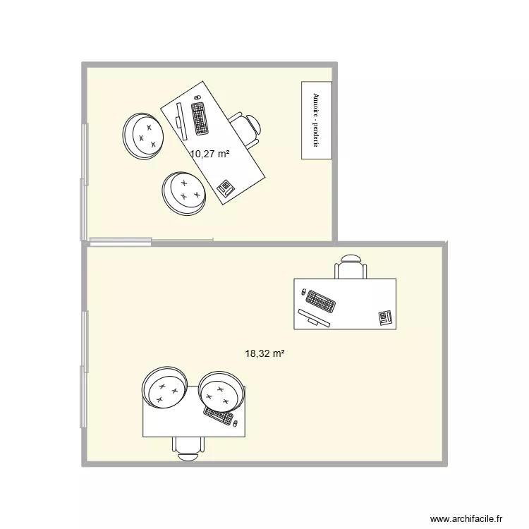 Bureaux. Plan de 2 Pièces et 29 m²