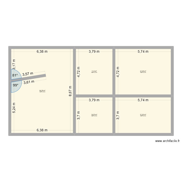 LEVEQUE/LARRIEU. Plan de 5 pièces et 135 m2