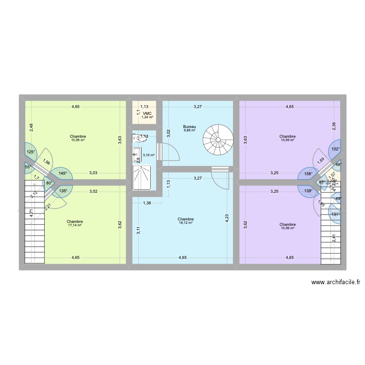 Combles Viarmes. Plan de 9 pièces et 99 m2