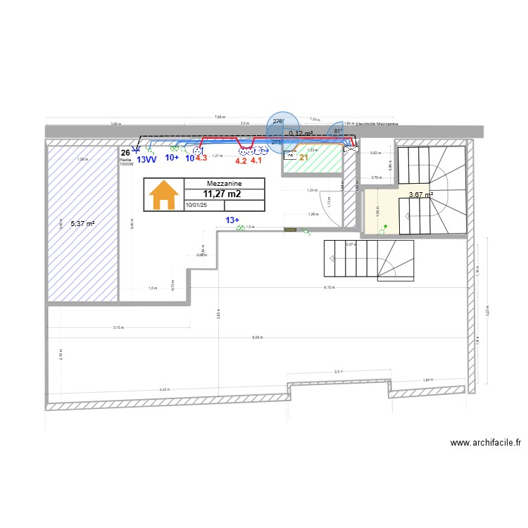 Appartement 3ème étage Mezzanine. Plan de 5 pièces et 11 m2