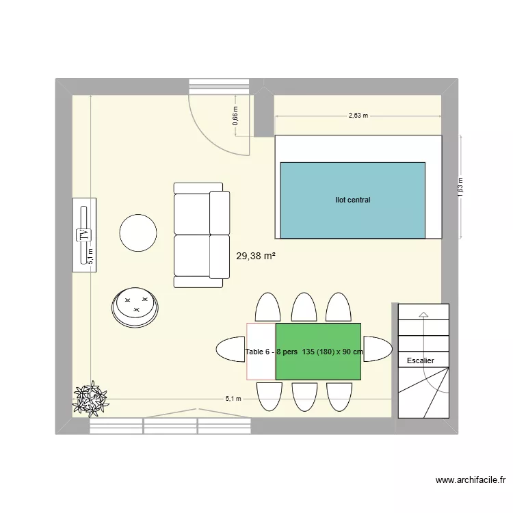 Plan s&eacute;jour. Plan de 1  et 29 m²
