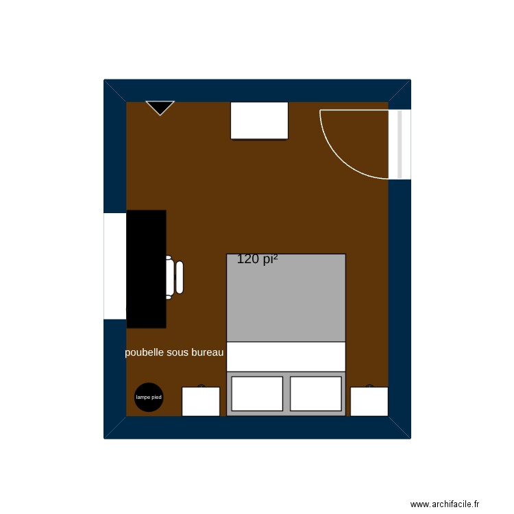 chambre. Plan de 1 pièce et 11 m2