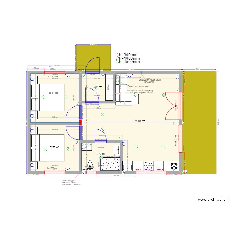 54 ст Ступино кар эл. Plan de 7 pièces et 61 m2