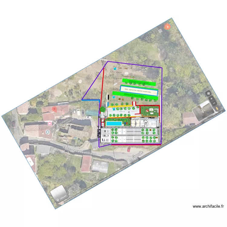 18m entree grande serre +hydroponie +piscine interieure+ salle sieste +2 bureaux. Plan de 