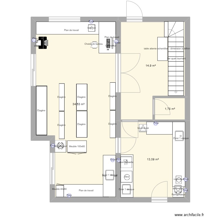 salle echantilllon trilles. Plan de 4 pièces et 64 m2