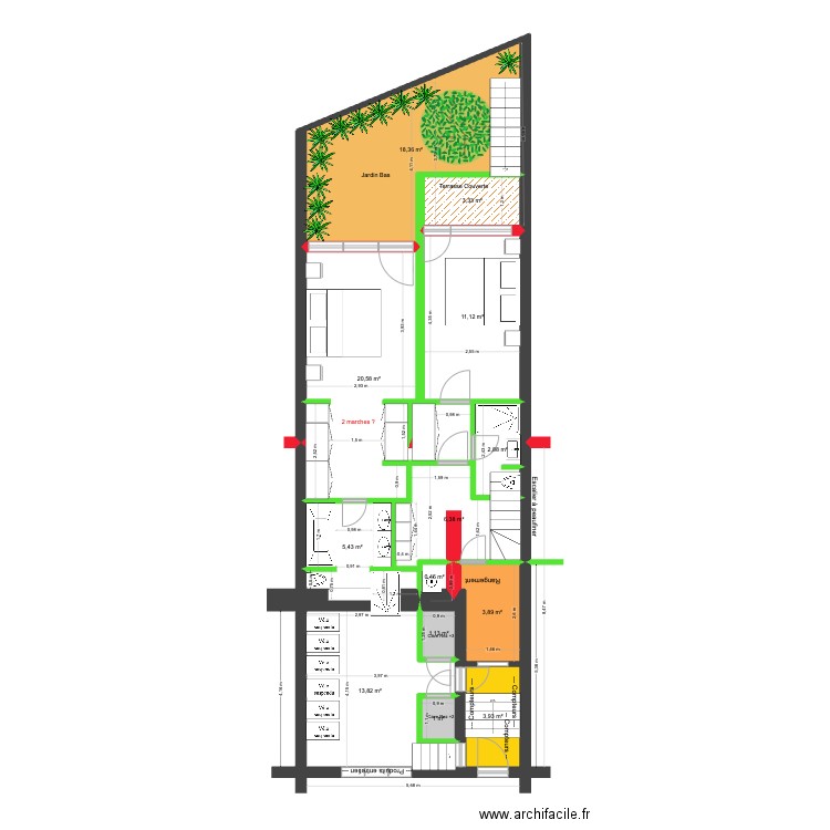 BAUCQ 77 Rez de Jardin Duplex Renaud. Plan de 13 pièces et 92 m2