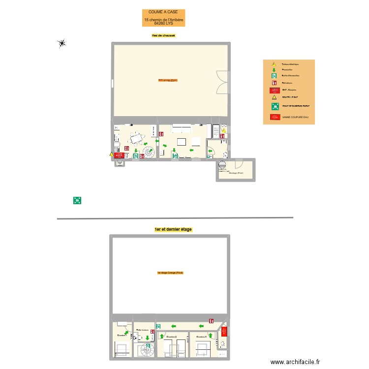 rdc gite. Plan de 14 pièces et 182 m2