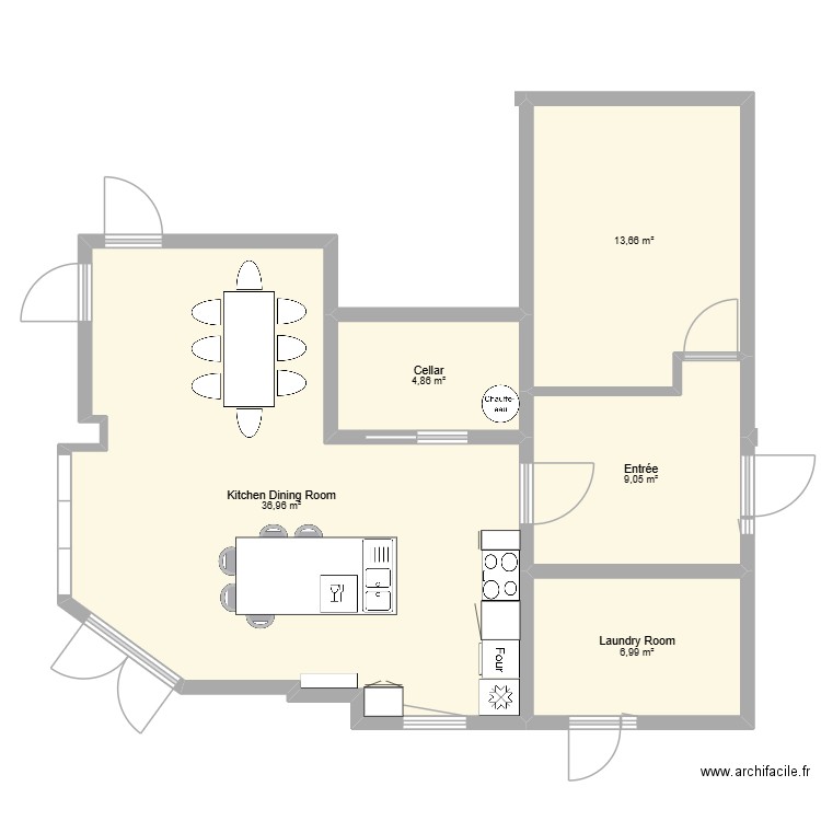 Gerald cuisine v2. Plan de 5 pièces et 72 m2
