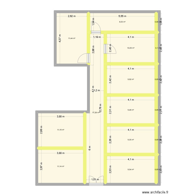 etigny avec bureaux vitrées. Plan de 16 pièces et 108 m2